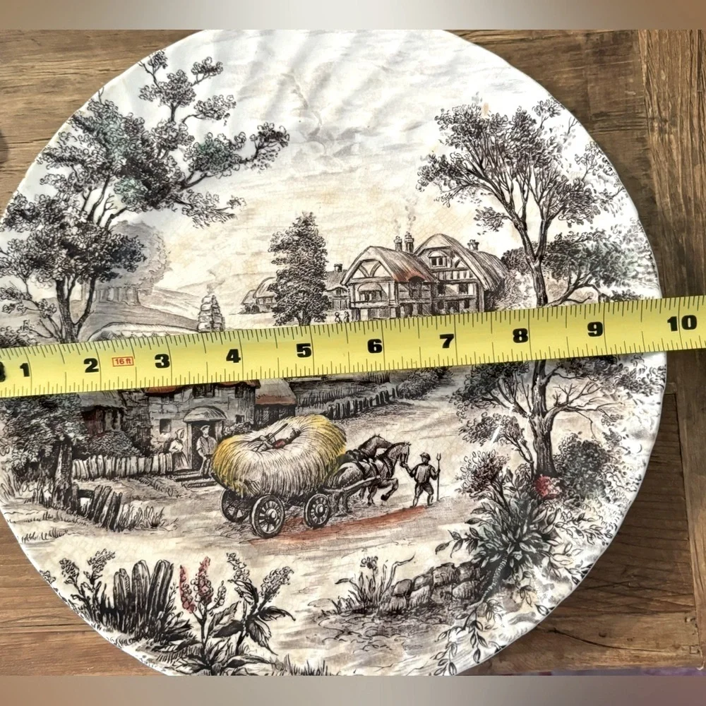 Vintage Yorkshire England Ironstone Plate. 10” Autumn | Farm | Hay Cart 1950’s
